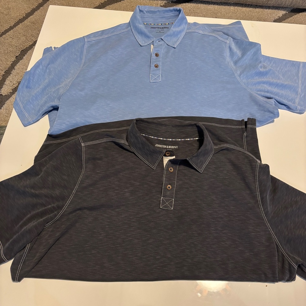 Johnston & Murphy Blue and Black Men's Polo Shirts XL